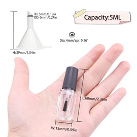 Agidea Botellas vacías de esmalte de uñas con cepillo redondo de 5 ml, 6 recipientes pequeños de vidrio vacíos recargables con bolas de mezcla y embudos (negro mate)