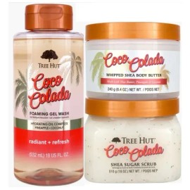 3 Pack Tree Hut Coco Colada Gel De Baño, Exfoliante Y Crema                                                                                           