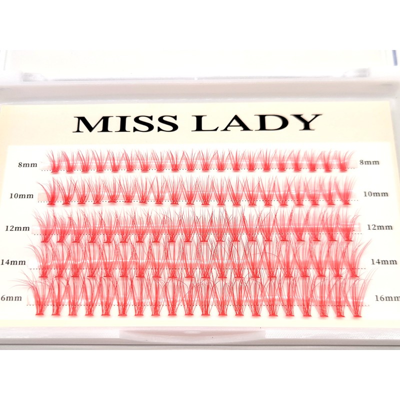 Faux Mink Lash Clusters, Red, 20D, Curl C, 8-16mm, 100
