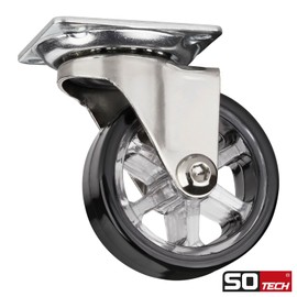 Set of 4 Decorative Design Furniture Castors RAPID Castors Diameter 50 mm Black (2 x with Brake + 2 without Brake), Load Capacity 35 kg, Height 64 mm, Furniture Castors from SOTECH