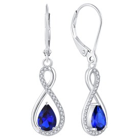 YL 925 Sterling Silver Infinity Dangle Drop Earrings Created Sapphire Leverback Earrings Jewelry for Women