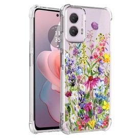 Solanaluna Design for Moto G Power 2024 Case: Clear with Design Soft TPU Four Corners Against Falls Shock Absorption Slim Embossed Pattern Protective Back Cover（Wildflowers 03）