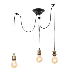 iDEGU Modern and Retro Pendant Light, 3 Arms DIY Spider Chandelier Creative Adjustable 150CM Vintage Ceiling Pendant Lamp Fixture with Brass E27 Socket, Black (3 Lights)