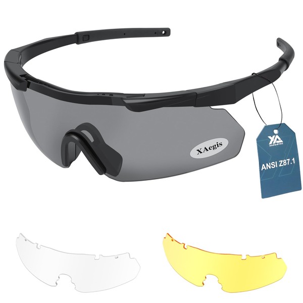 xaegistac Tactical Eyewear 3 Interchangeable Lenses Outdoor Unisex Shooting Glasses