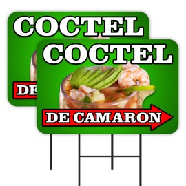 Vista Products Coctel De Camaron - Shrimp Cocktail 2 Pack Double-Sided Yard Signs 16" x 24" with Metal Stakes (Made in Texas)