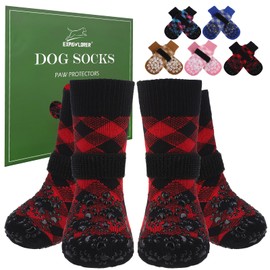 EXPAWLORER Dog Socks for Hot Pavement to Prevent Licking Paws, Anti Slip Doggie Booties Grippy Shoes for Hardwood Floors, Boots & Paw Protectors for Small Medium Large Senior Dogs Red Black XL