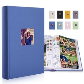 1DOT2 Luxury Fabric Photo Album 4x6 With Writing Space Acid Free Pockets Holds 300 Photos with Memo, 3 Per Pages Photobook Album for Wedding Vacation Family Blue