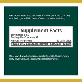 Nature's Bounty B-12 5000 mcg Sublingual Liquid Energy Health,2 Fl Oz (1 Count)