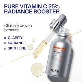 IOPE Expert Vitamina C 25% Suero antioxidante – 25% suero facial de vitamina C pura – Unifica visiblemente el tono de la piel, mejora el brillo y suav