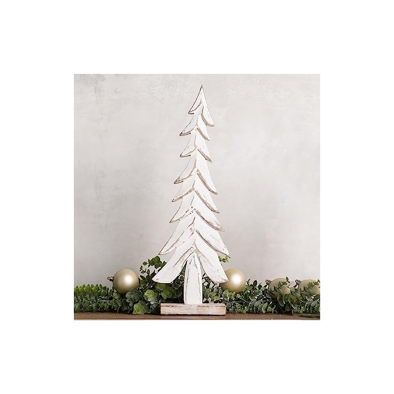 Mary Square 47339 White Wash Carved Tree 18.5 x 6