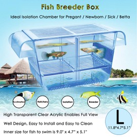 capetsma Fish Breeder Box Fish Hatchery Floating Fish Breeding Box with Removable Grating Perfect Fish Tank Divider for Agreesive Injured Pregnant Fishes,Blue,L