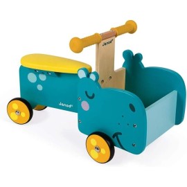 Janod Wooden Hippo Ride-On  car toy - Ages 12+ Months - J08003 Blue Large