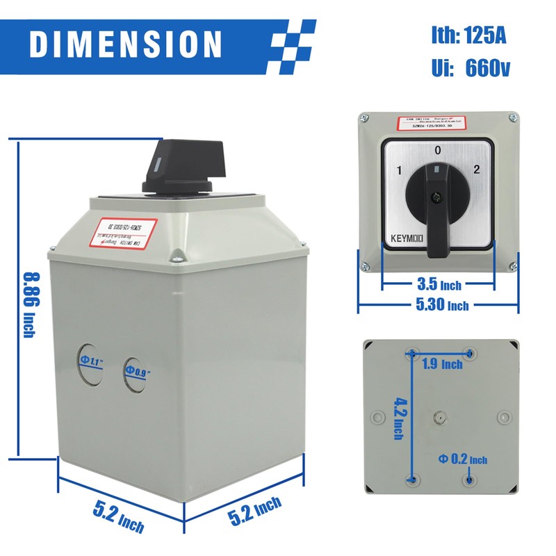 KEYMOO 125A Rotary Changeover Switch with Master Switch Exterior Box,