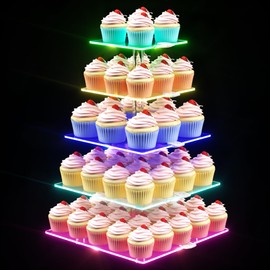 weddingwish 5 Tier Led Cupcake Stand, Acrylic Cupcake Tower Stand For Dessert Table, Cupcake Display Stand With Rechargeable Light, Cupcake Holder Stand For Parties,Weddings,Birthdays,Baby Shower