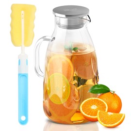 SUSTEAS 3 Liter 101 oz Glass Pitcher with Lid and Nozzle, Cold/Hot Water Glass Water Bottle, Ice Tea Water Jar for Refrigerator, Large Water Jar for Juice, Milk, Coffee or Homemade Drinks,Vase