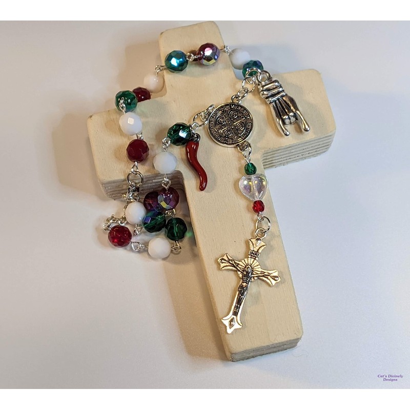 Italian Auto/Car Rosary With Red Horn & Mano Cornuto