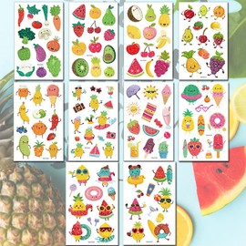 Ooopsiun Summer Glitter Fruit Temporary Tattoos for Kids - 110 Glitter Styles,Watermelon Strawberry Pineapple Tattoos Sticker for Boys Girls Birthday Party Favors