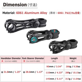 Azarxis Bicycle Stem 25.4 31.8 mm Adjustable 85° - 90 110 145 mm Aluminium Handlebar Stem for Road Bike, BMX, MTB (Black - 31.8 x 145 mm)
