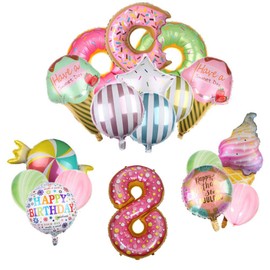 DIWULI Birthday Decoration 8 Years – Balloons Doughnut Ice Cream Set