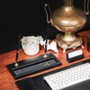 Dacasso Black Leather Double Gold Accents Pen Stand