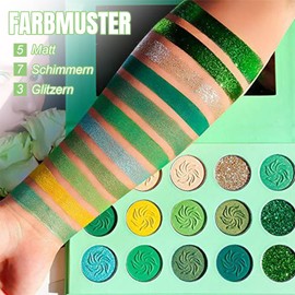 Grüner Lidschatten - 15 Farben Hochpigmentiert Wasserfest Eyeshadow Palette - Feiner Puder Mit Matter Und Schimmernder Textur Make Up Palette Mit Pinsel Und Spiegel (Grün)