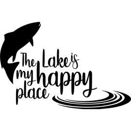 The Lake is My Happy Place Fishing Vinyl Decal Sticker for Car/Window/Wall (Silver)