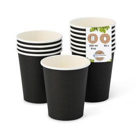 BIOZOYG Paper Cups, Pack of 50, 200 ml / 8 oz, Diameter 80 mm, Black - Cups for Hot Drinks - Coffee Cups to Go Made of Cardboard - Disposable Cups, Alternative to Styrofoam Cups