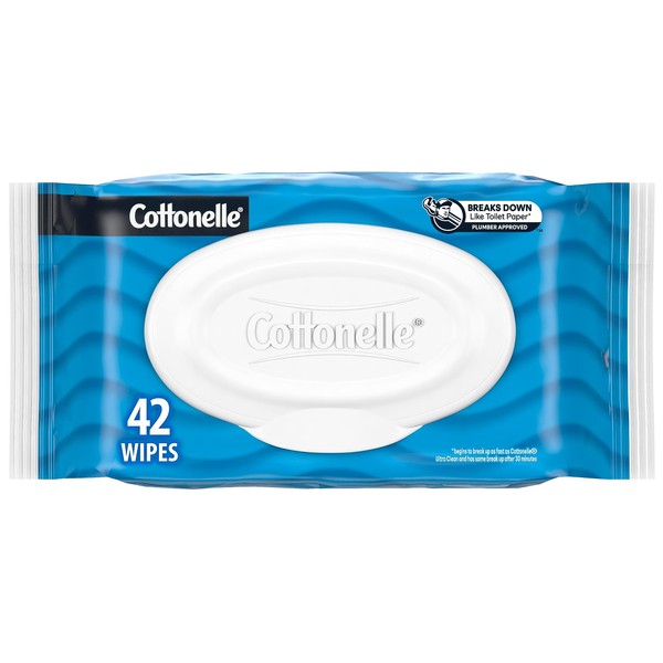 Cottonelle Flushable Wet Wipes for Adults, 1 Flip-Top Pack, 42 Wipes, Alcohol-Free, Plastic Free
