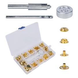 Luabue Press Stud Set Metal Press Studs Clothing Snaps Button with Fixing Tool Kit for Leather Craft Jacket Wallet Handbag Large (Gold 32 Set 15 mm)