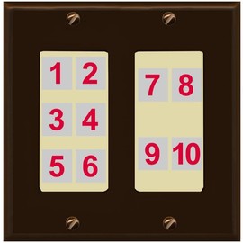 RiteAV Custom Wall Plate 10 Port, 2 Gang, Brown/Ivory, Choose HDMI Coax 3.5mm Banana Cat5/6 Phone RCA Speaker Toslink USB