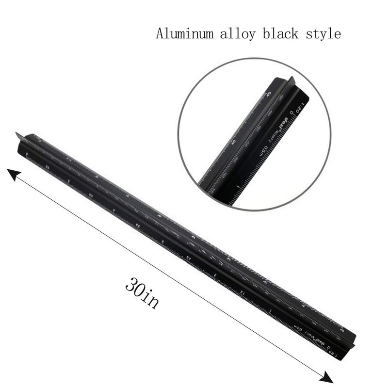HosDen 30cm Triangular Ruler Metric Architect Matrix Ruler Solid Black
