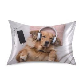 Blueangle Golden Retriever Dog Satin Pillowcase for Hair and Skin Silk Pillowcase, Queen Size(20x30 inches) - Slip Cooling Satin Pillow Covers with Envelope Closure