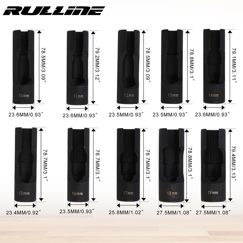 RULLINE 10pcs Flare Nut Socket Set, 10-Piece Kit for Automotive