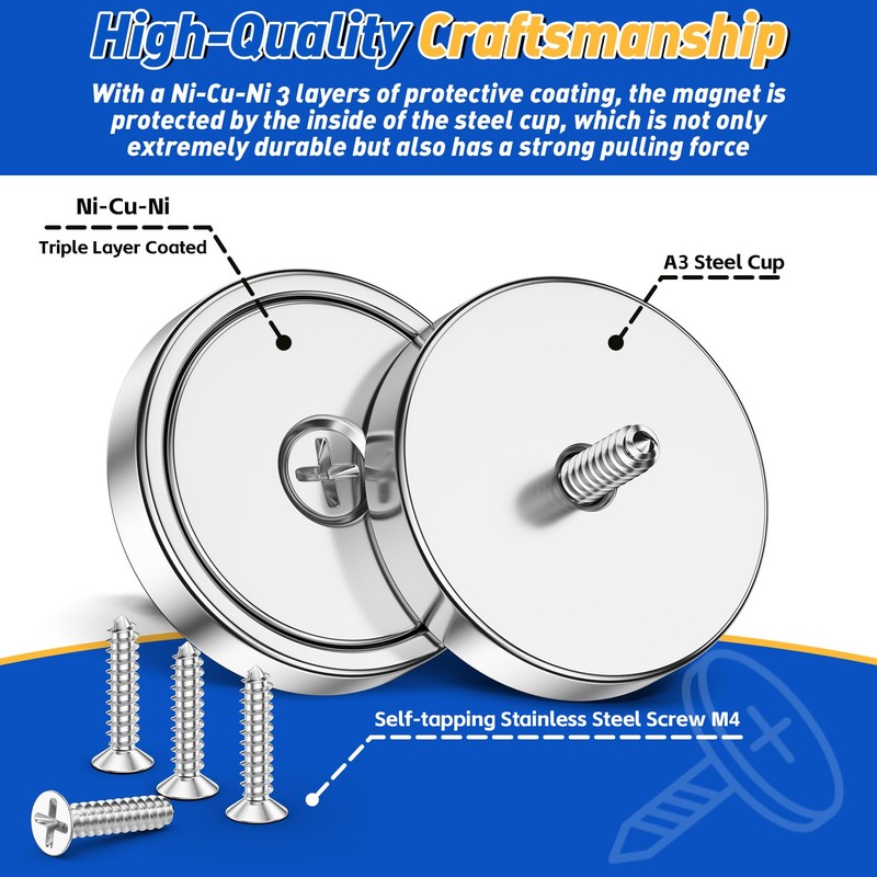 Grtard 8 Pack Neodymium Cup Magnets, 110LBS Holding Force Strong