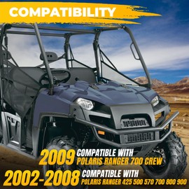 KUAFU UTV Seat Cover Set Compatible with 2002-2008 Polaris Ranger 425 500 570 700 800 900 & 2009 Polaris Ranger 700 Crew 6x6 4x4 4X2 Utility Black