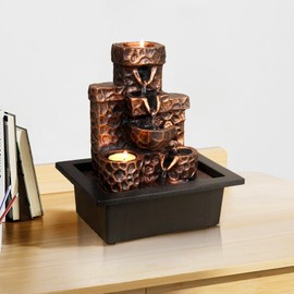 Tabletop Fountain, Indoor Water Fountain, 4-Tier Waterfall Fountain Featuring 3 Desk Fountains. Desk Fountain Home Decor with a Small Waterfall Zen Relaxation