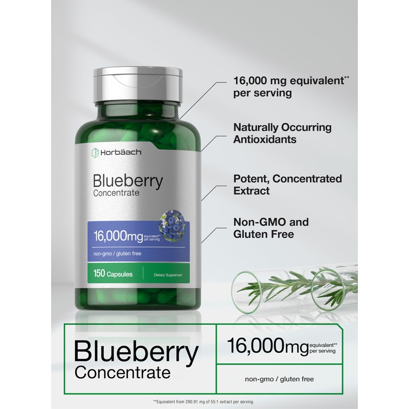 Horbäach Blueberry Extract Supplement | 150 Capsules | Blueberry Concentrate