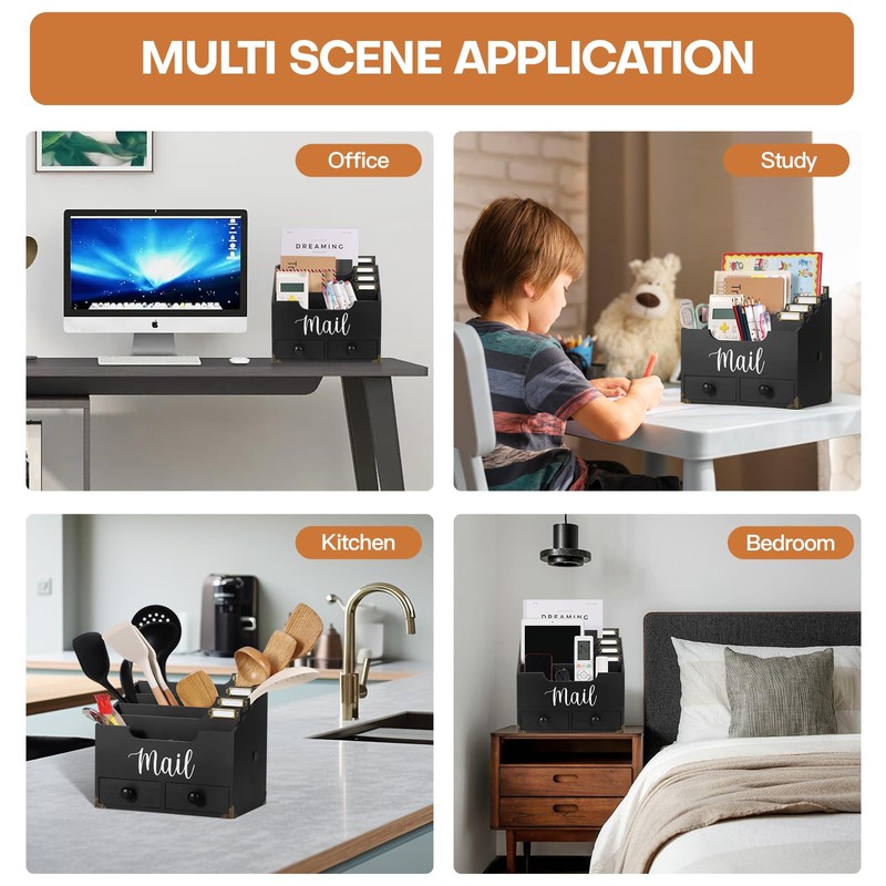 RELBRO Mail Organizer Desktop, Wood Desk Organizer with 2 Drawers,