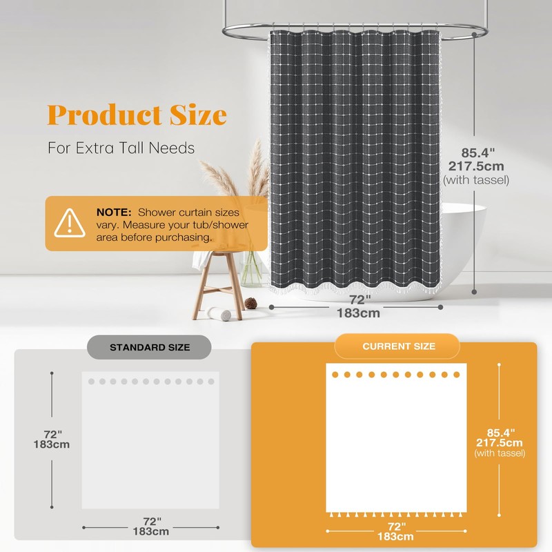 BTTN Extra Long Shower Curtain - 72x84 Inch Long Boho