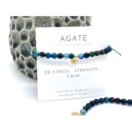 Agate Beaded Bracelet - Hand Knotted Beaded Bracelet - Star Charm with 18K Gold Plate - Natural Teal Agate Crystal Bracelet