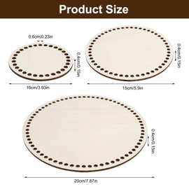 Pack of 3 Basket Base for Crochet, 10/15/20 cm Natural Wood Basket Base, Wooden Base Crochet, Circle Blank Crochet Basket, Wooden Base, Crochet Basket for DIY Basketweave Accessories, Storage, Crafts,