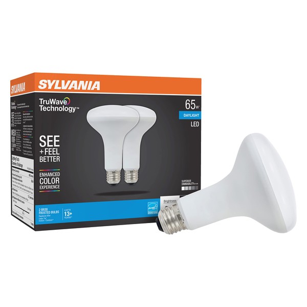 Sylvania LED TruWave Natural Series BR30 Light Bulb, 65W Equivalent, Efficient 7W, Medium Base, Dimmable, Frosted, 5000K, Daylight (40730), 2 Count (Pack of 1),White