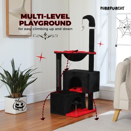 PURRPURCAT 45 Inches Gothic Cat Tree with 2 Cat Condos for Indoor Cats,Cat Tower with Scratching Posts for Small Cats,Cat Tree Tower with Hammock and Cat Toys,Black