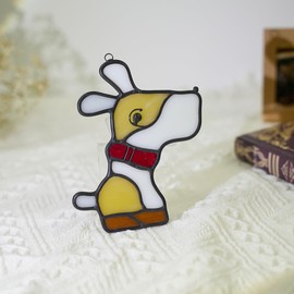 EPOGIFTS Beige Dog Stained Glass Suncatcher for Window,Funny Dog Pet Stained Glass Window Hanging for Home Decor,Great for Livingroom Bedroom,Dog Memorial Gifts for Dog Lovers,