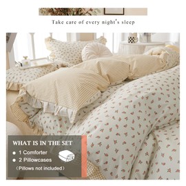 VM VOUGEMARKET Flower Comforter Set Full Girl's Cute Ruffle Bedding Comforter Sets,Reversible Vintage Farmhouse Comforter with 2 Pillowcases for All Seasons(3pcs,Full)