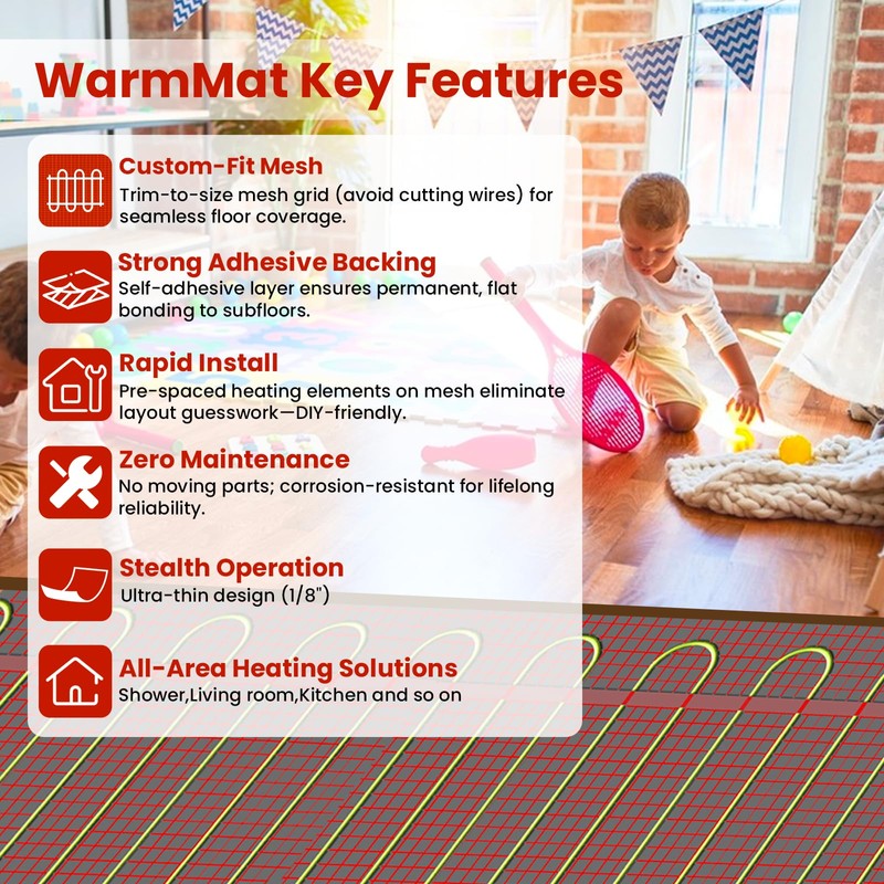 50 sqft HEATIT Warmmat Electric Radiant Self-adhesive Floor Heat Heating