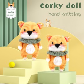 Crochet Kit for Beginners Crochet Animal Kit with Crochet Yarn Crochet Hooks Polyester Fiber Step-by-Step Instructions Video DIY Craft Art Knitting Kit, Corgi Dog