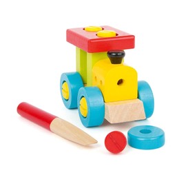 Konstruktionslok aus Holz, FSC® 100%-zertifiziert, bunte Holzlokomotive in sechs kontrastreichen Farben zum eigenständigen Zusammenbauen, ein schönes Geschenk für kleine Lokomotiven-Fans ab 3 Jahre