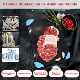 AHILAX Bandeja Descongelación Rápida Tabla para Descongelar Alimentos Aluminio Placa Descongelación Carne Congelado con Cepillo Limpiador No Requiere Microonda Agua Fría Caliente 14*8in Apta Lavaplato