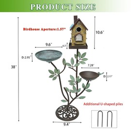 38" H Cast Iron Pedestal Bird Baths for Outdoors,3 in 1 Metal Bird Bath Bowl with Bird Houses and Bird Feeder,Garden Yard Decor